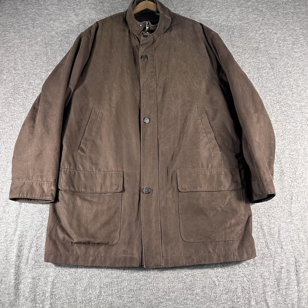 Jos A. Bank Mens Brown Utility Field Barn Coat Jacket Removable Plaid Liner Sz L